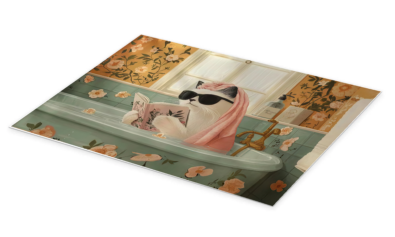 Bath & Blooms: An Elegant and Whimsical Cat Bathroom Wall Art