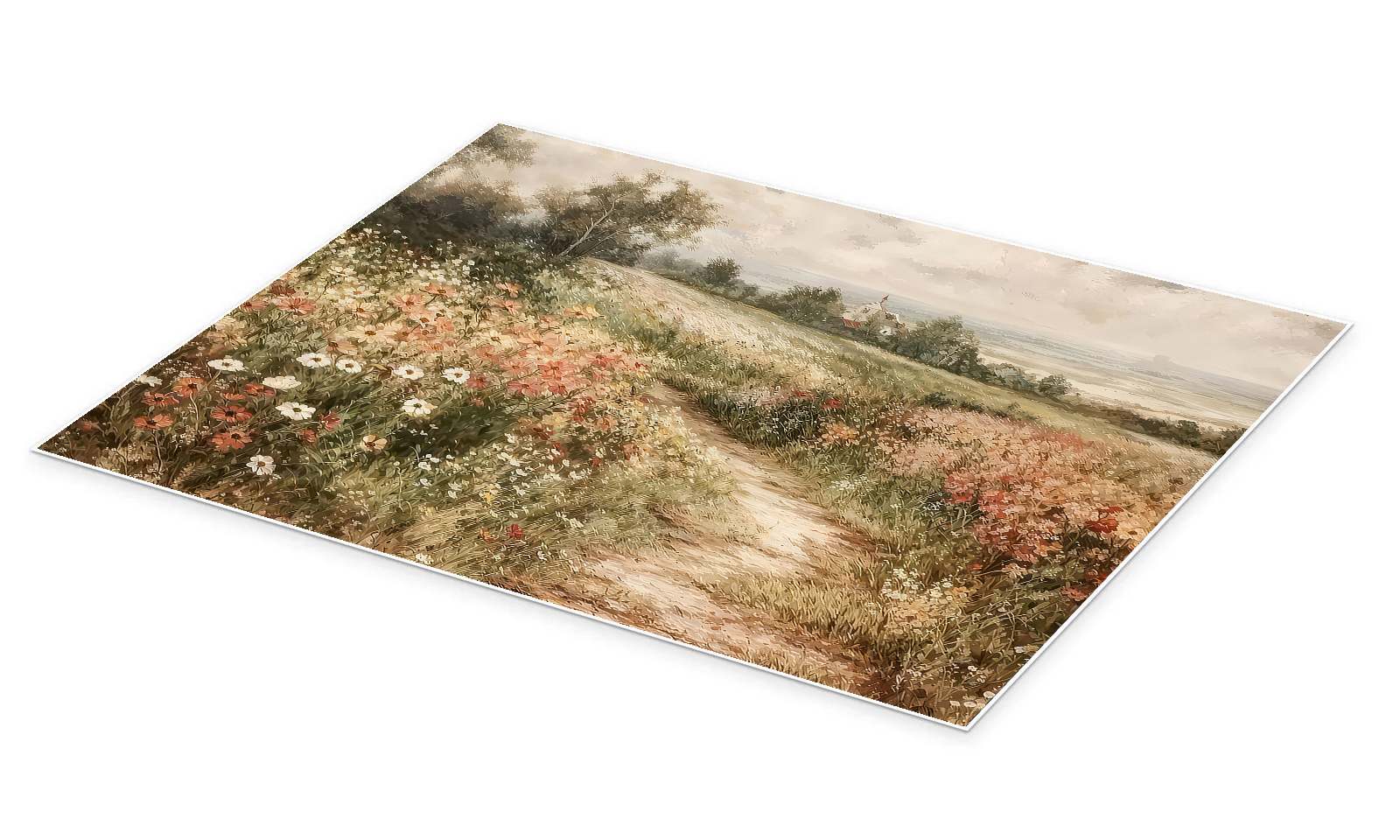 Pastoral Pathway: A Serene Vintage Landscape Canvas Painting for Your Home