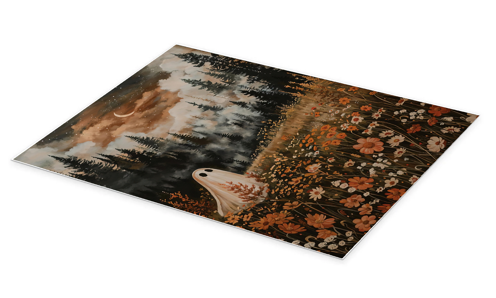 Meadow Ghost: A Hauntingly Beautiful Vintage Halloween Canvas Painting