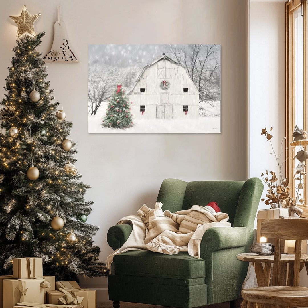 Country Christmas Calm: A Serene Farmhouse Christmas Canvas Painting