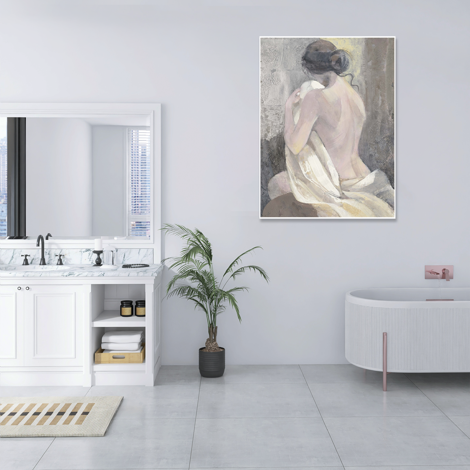 Quiet Repose: A Classy Figurative Portrait for Bathroom Wall Art