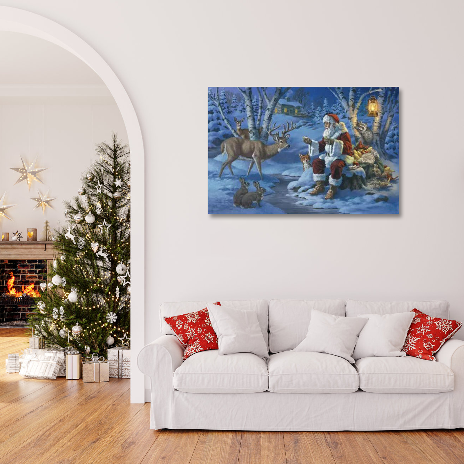 A Quiet Christmas Eve: A Classic Vintage Santa Canvas Painting