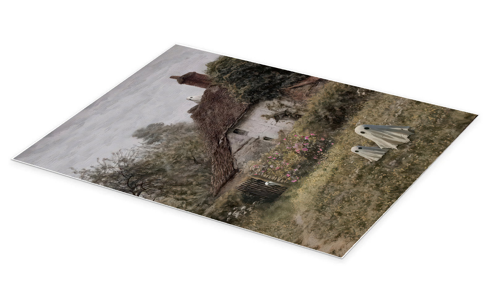 Cottage Ghosts: A Charming Vintage Altered Art Halloween Painting