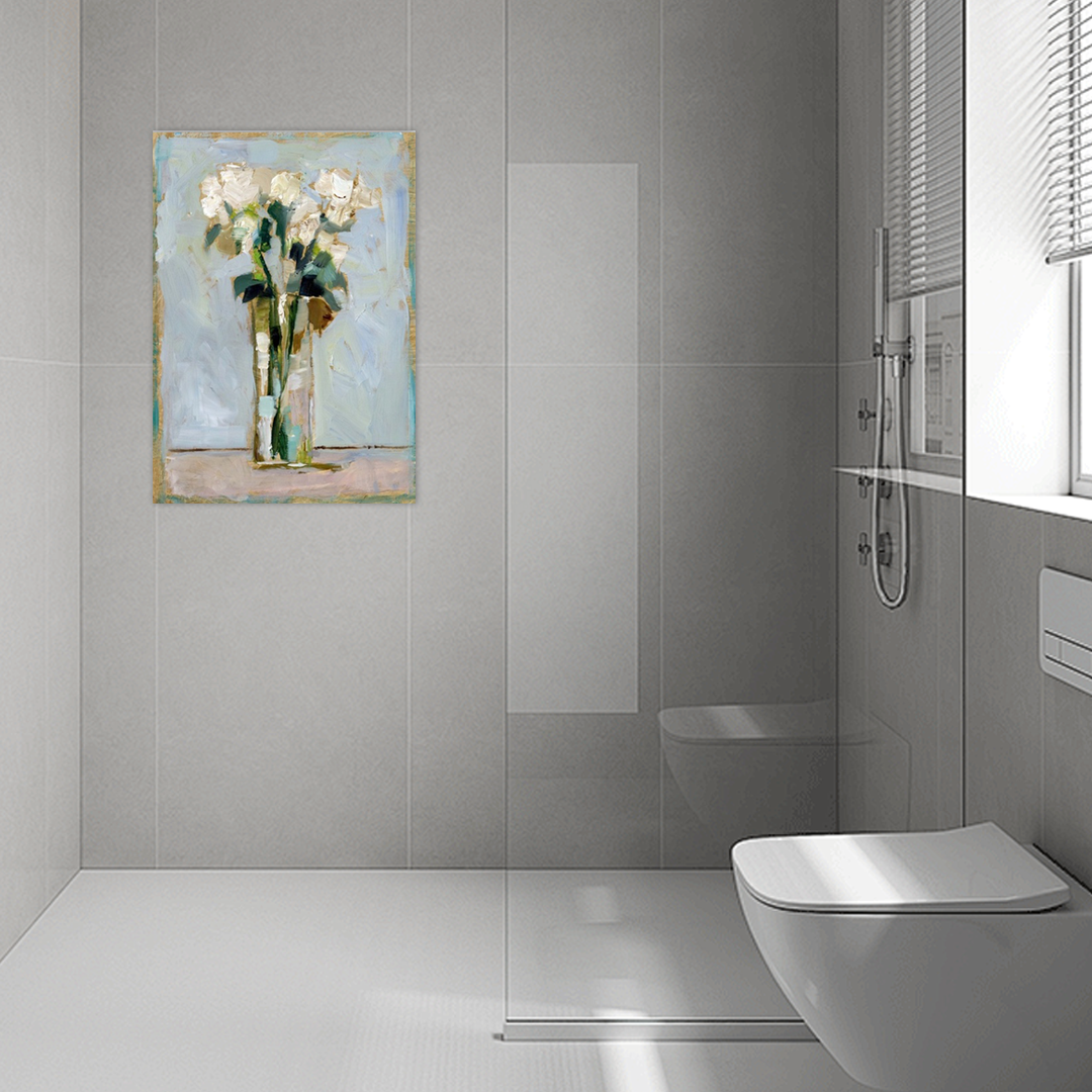 Gilded Bouquet: A Classy Floral Still Life for Bathroom Wall Art