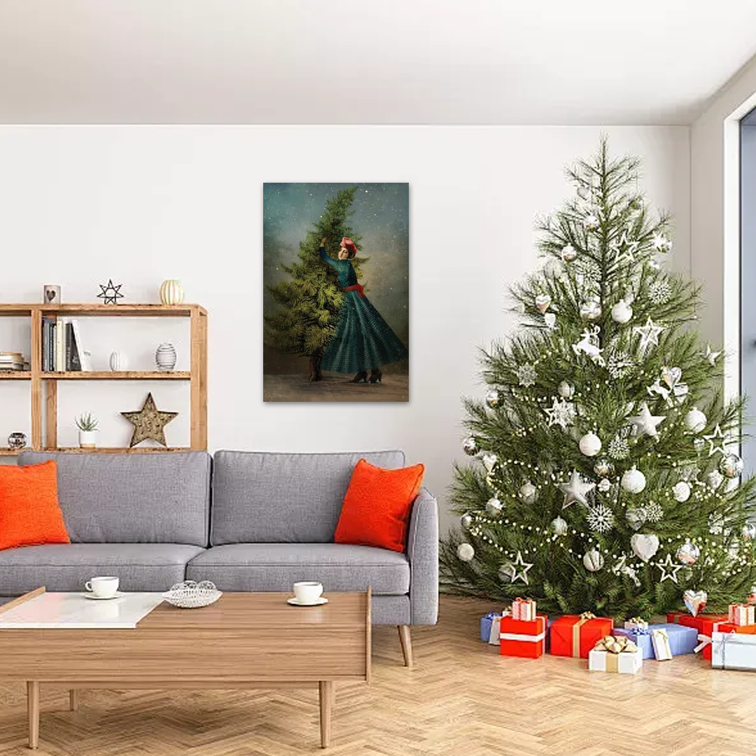 December's Embrace: A Vintage Christmas Wall Art for Elegant Holiday Decor