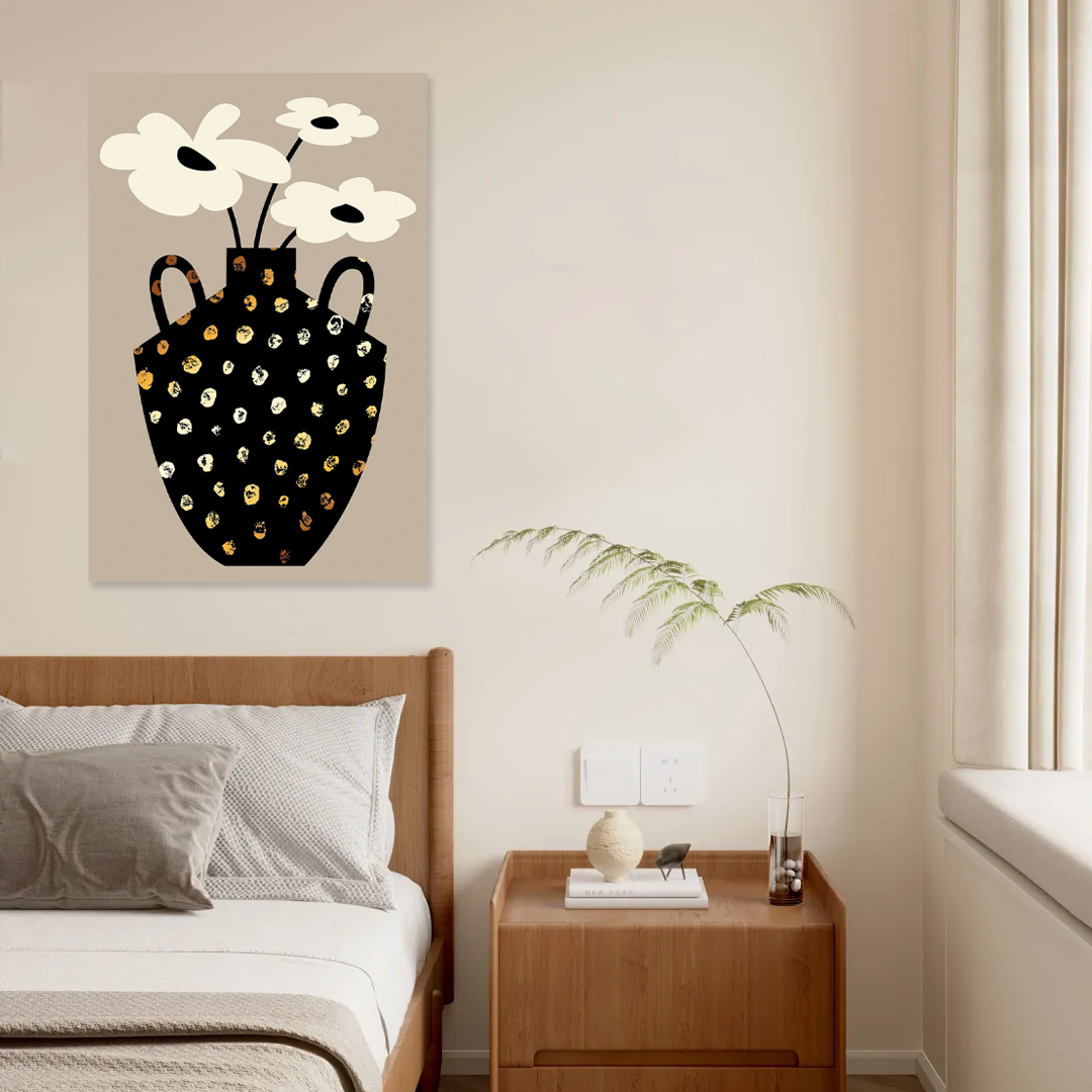 Spotted Harmony: A Boho Chic Neutral Bedroom Wall Art Print