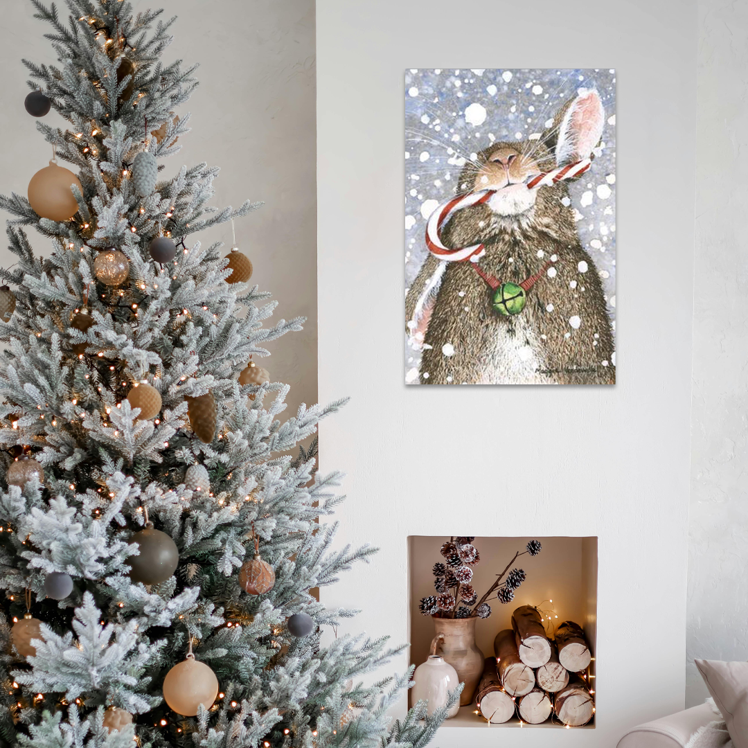Jingle Bell Bunny: A Whimsical Rustic Christmas Animal Wall Art