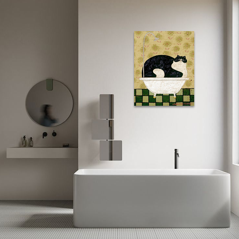 Funny Bathroom Wall Art - Tubby Cat Blues Folk Art Print