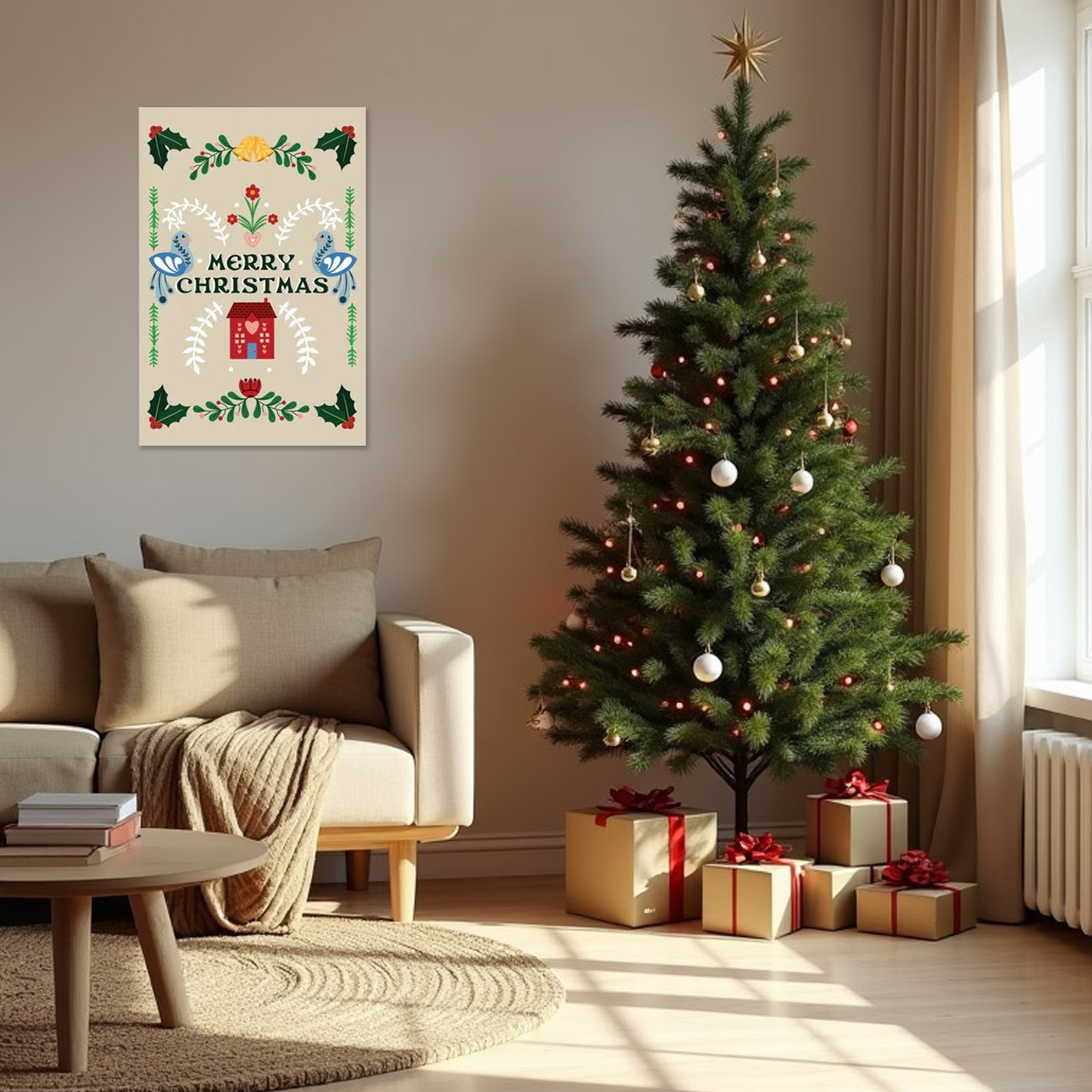 Folk Art Christmas Canvas - Yuletide Greeting Holiday Sign