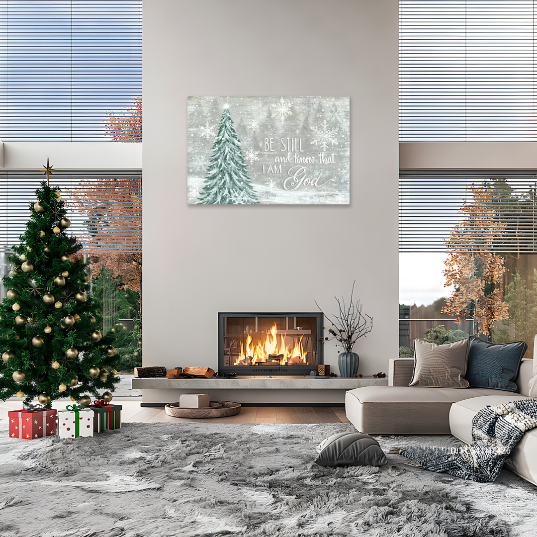 Inspirational Christmas Art - Winter's Stillness Scripture Canvas
