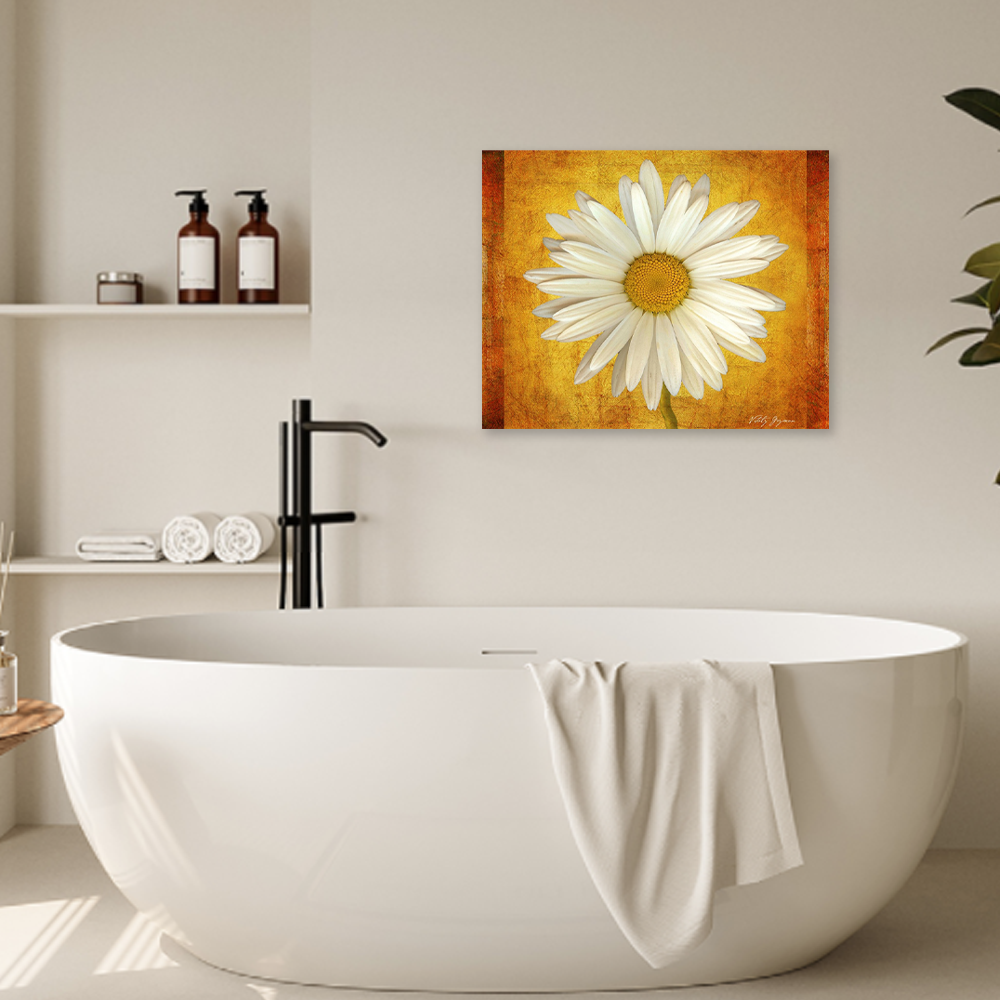 Golden Daisy: A Cheerful Vintage Floral Bathroom Wall Art Print