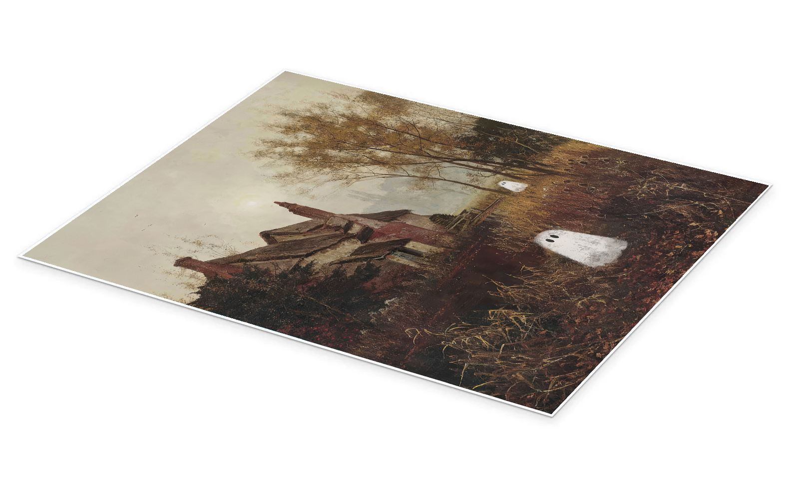 The Autumnal Visitors: A Vintage Halloween Ghost Canvas Painting