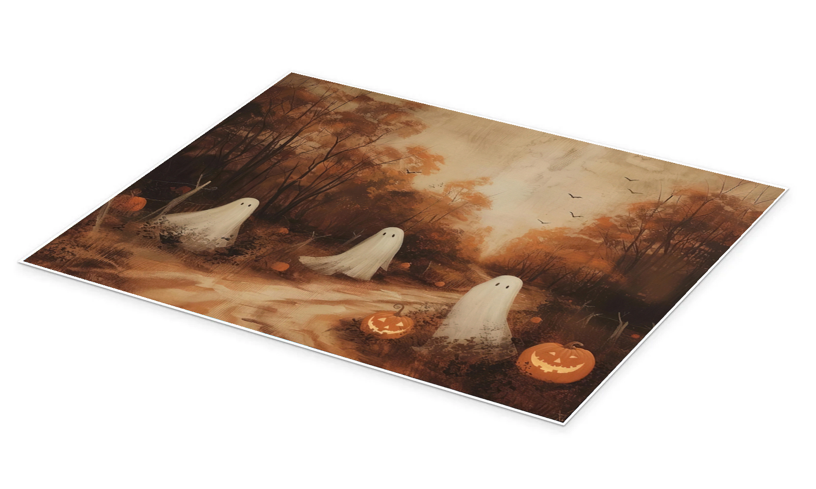 October Procession: A Vintage Halloween Ghost Canvas Painting for Your Home