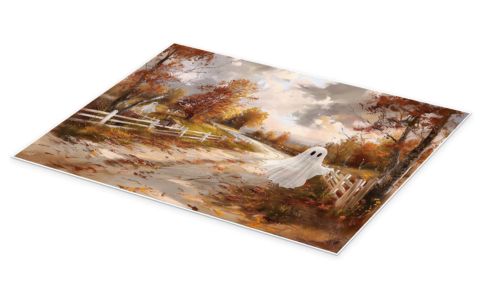 An Autumn Welcome: A Charming Halloween Ghost Canvas Painting for Your Home