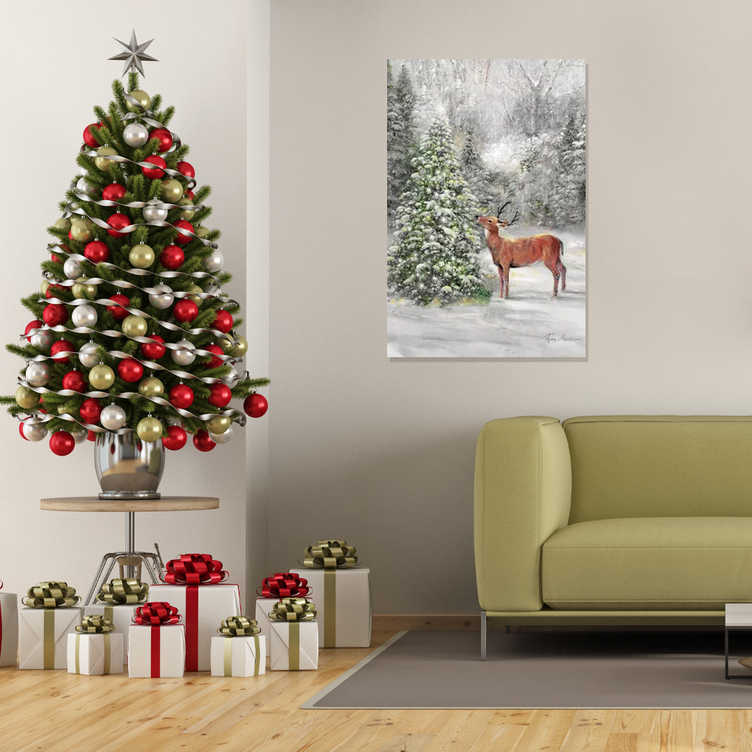Rustic Christmas Deer Art - Winter's Majesty Cabin Decor