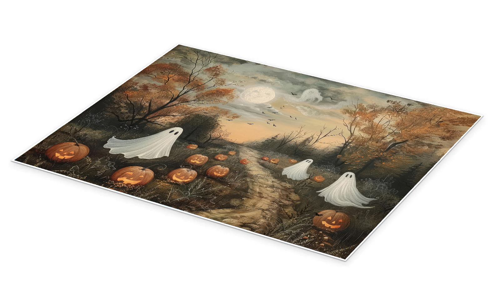The Pumpkin Patch Parade: A Vintage Halloween Canvas Painting of Ghosts