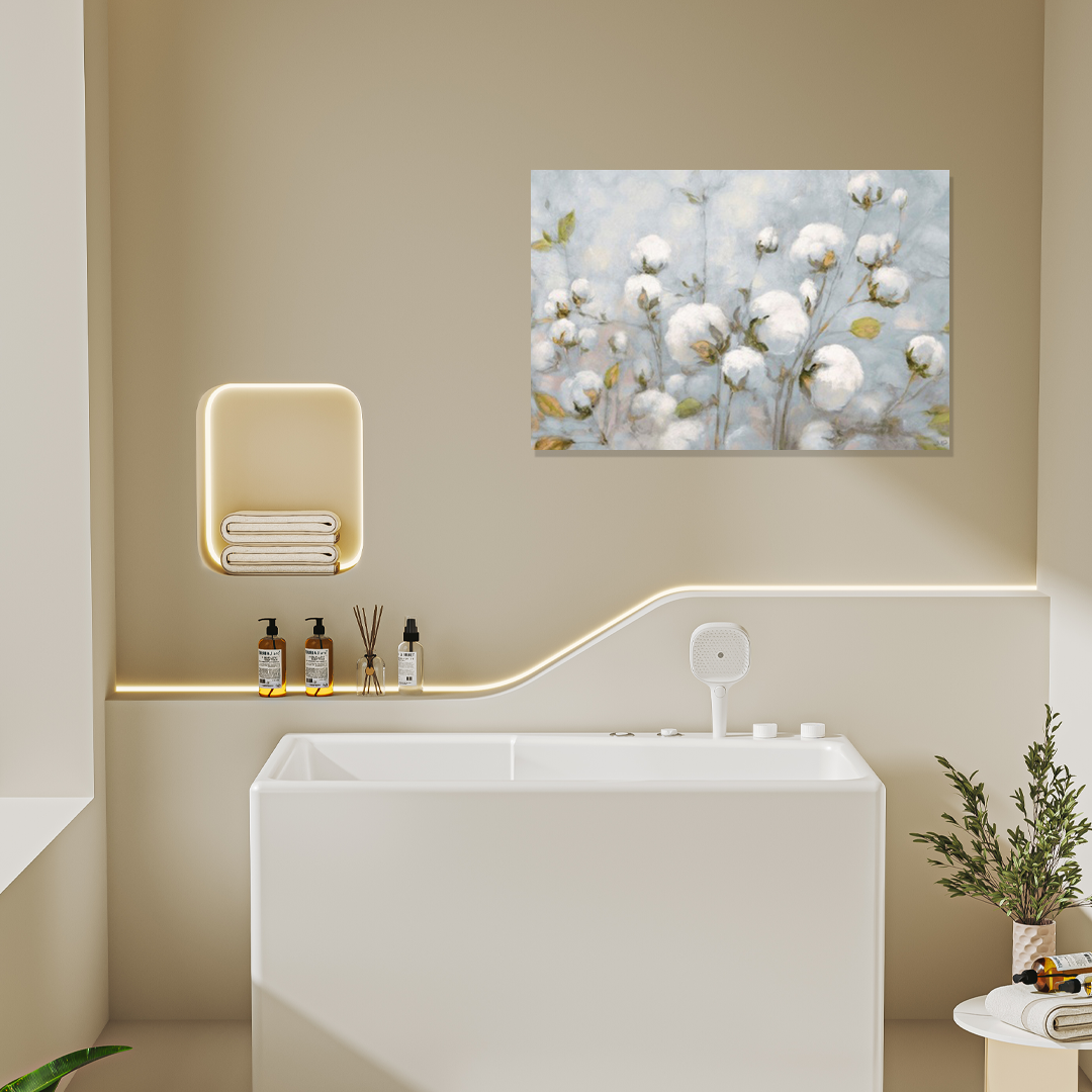 Soft Cotton Fields: A Rustic Farmhouse Bathroom Wall Art Print