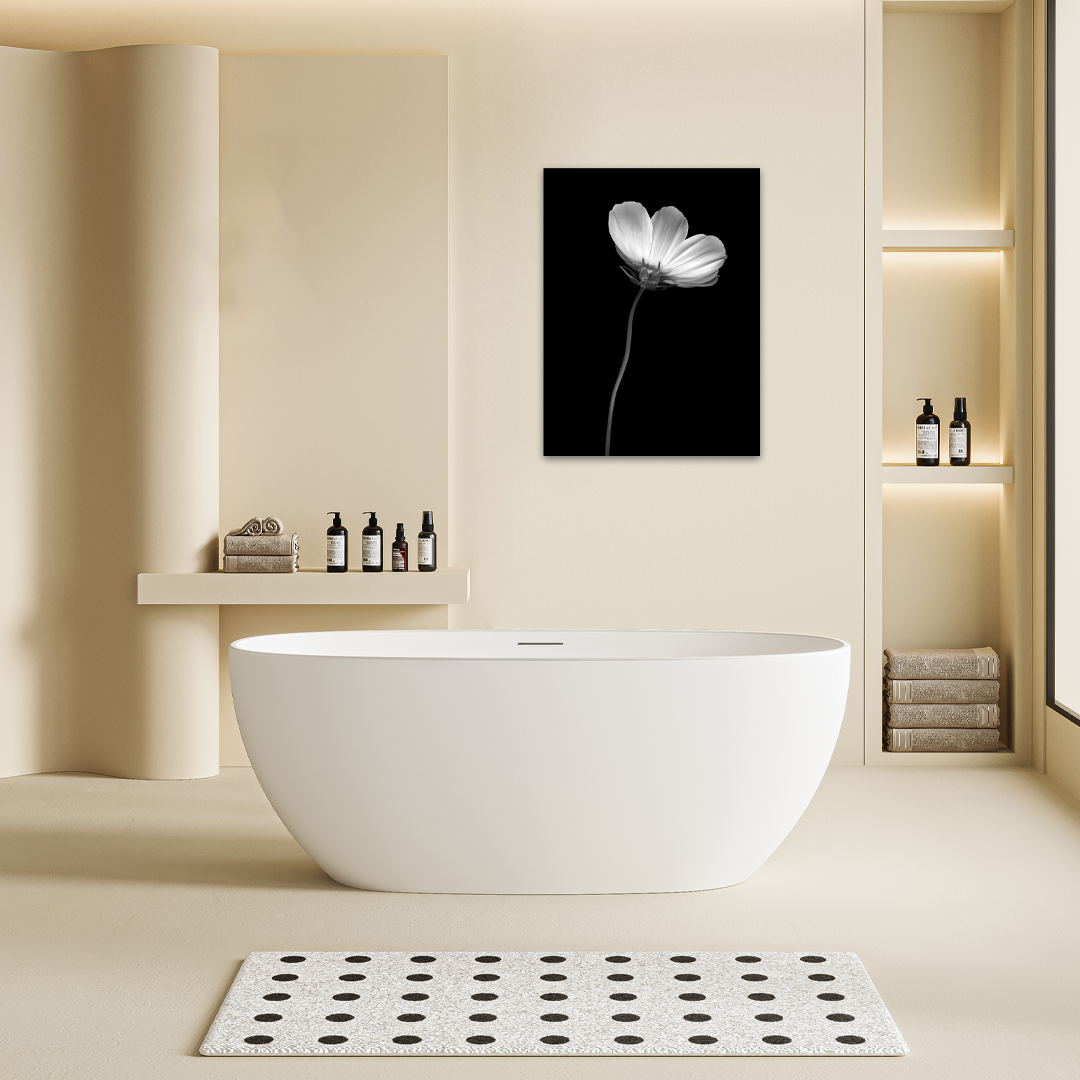 Solitary Grace: An Elegant Black and White Floral Bathroom Wall Art