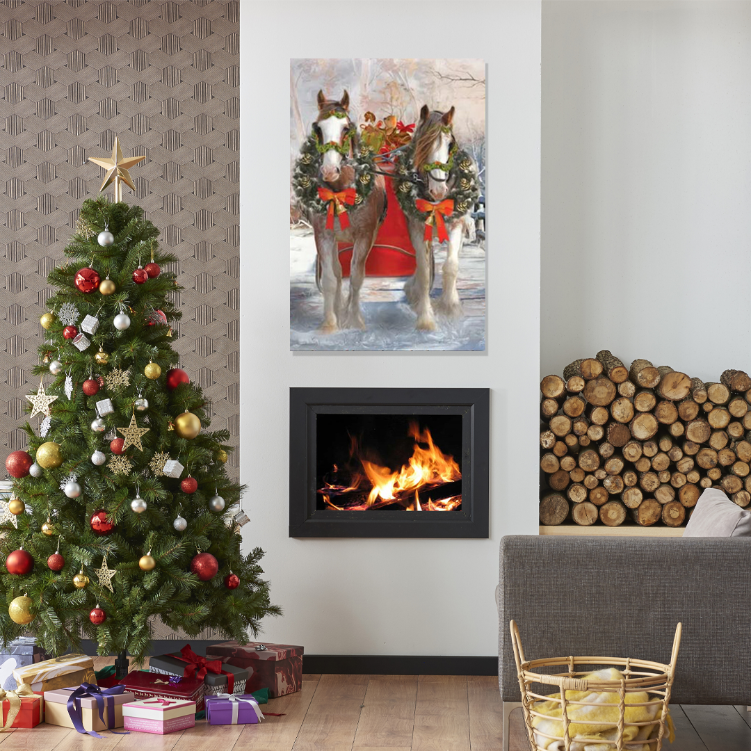Sleigh Bells Ringing: A Vintage Christmas Wall Art of Holiday Horses