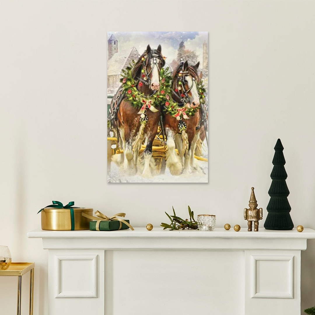 The Yuletide Clydesdales: A Vintage Christmas Wall Art of Holiday Horses