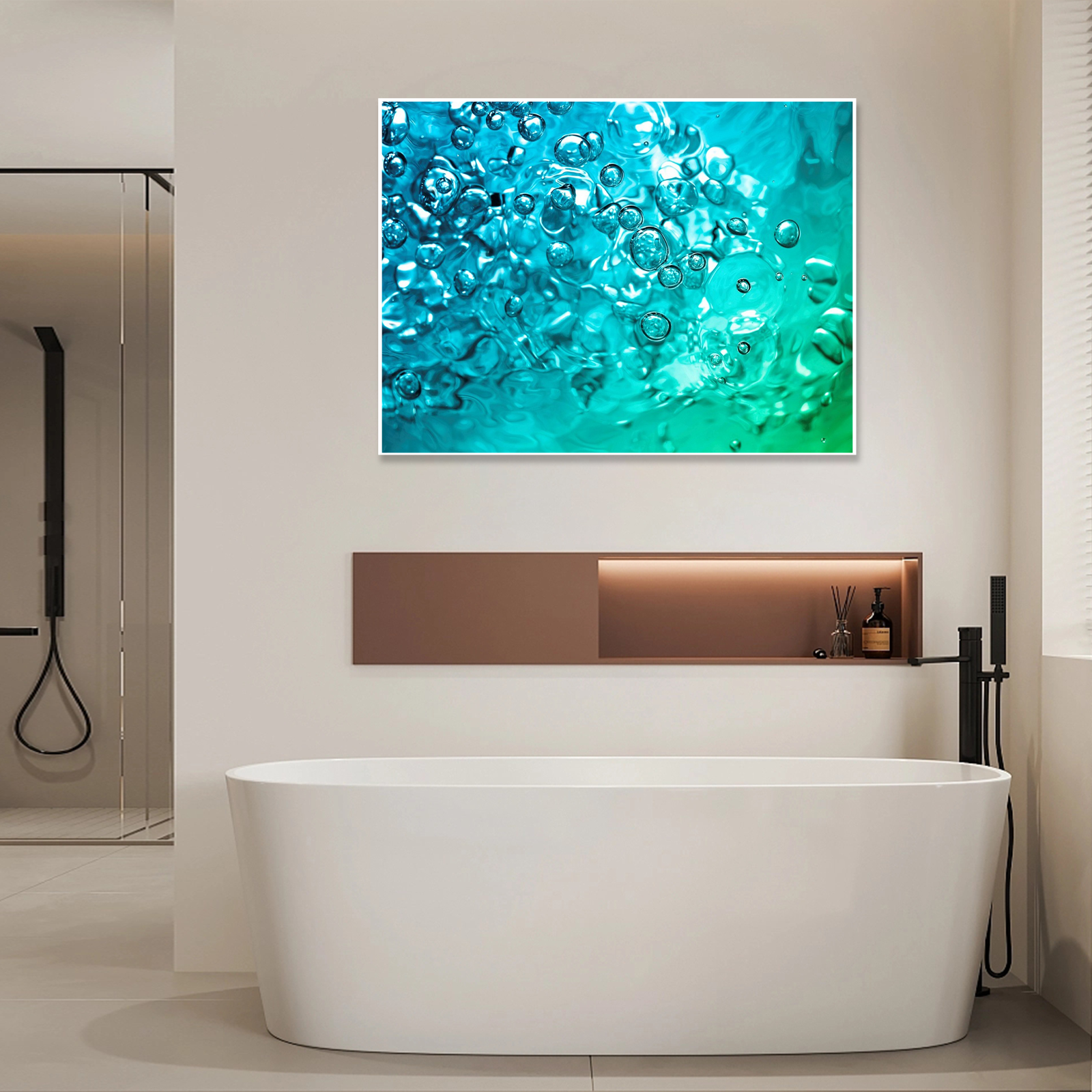 Effervescence: A Modern Abstract Bathroom Wall Art in Vibrant Aqua
