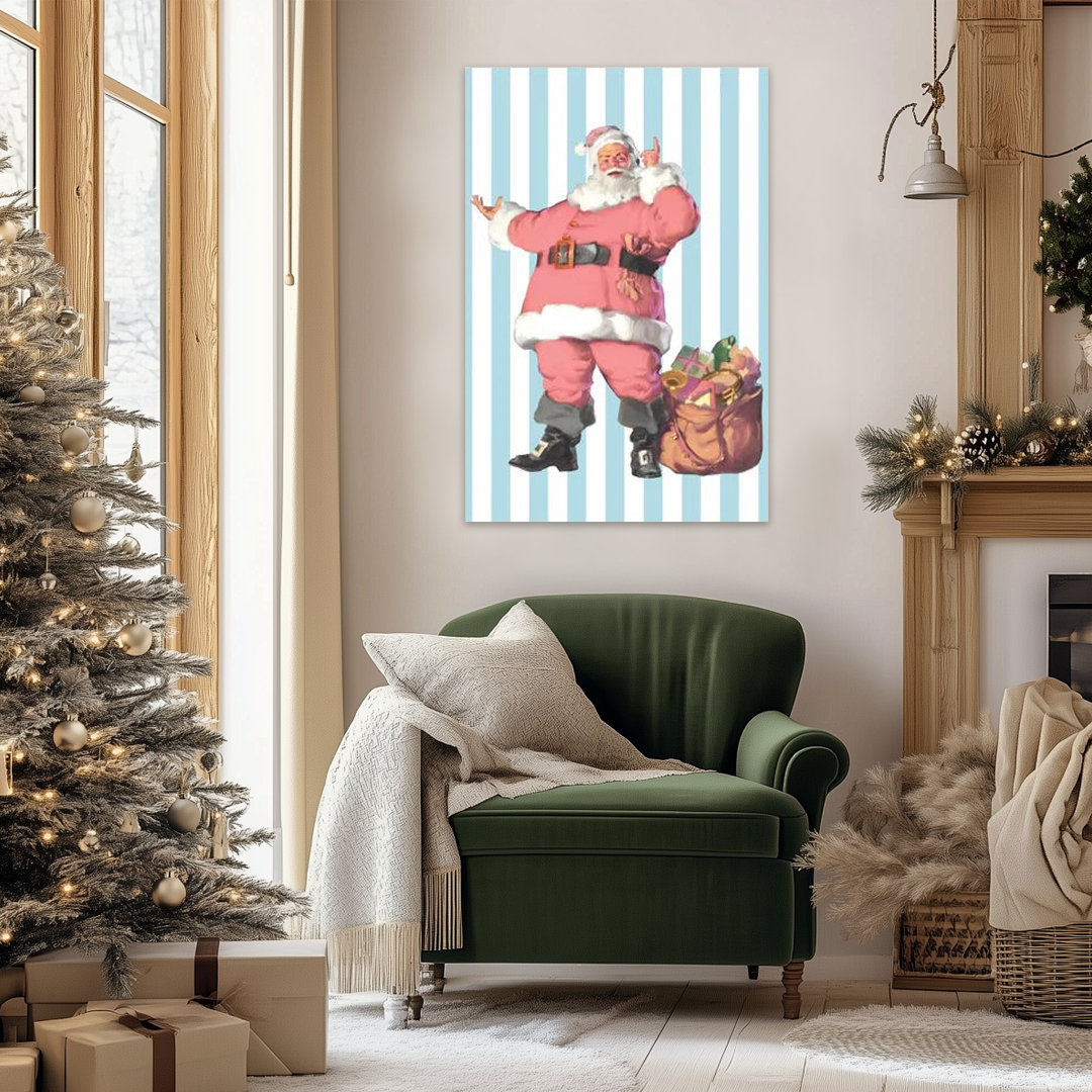 Candy Cane Santa: A Pink Pop Art Christmas Wall Art with Retro Vibes