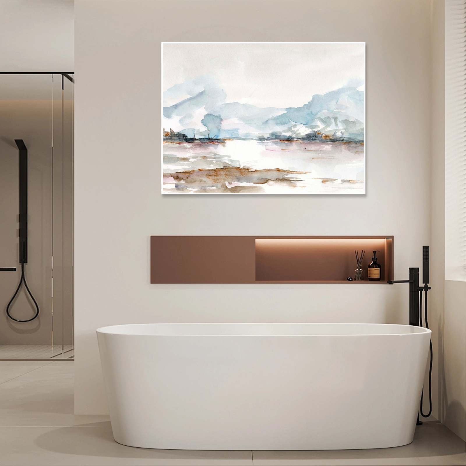 Shoreline Haze: A Minimalist Abstract Bathroom Wall Art Print