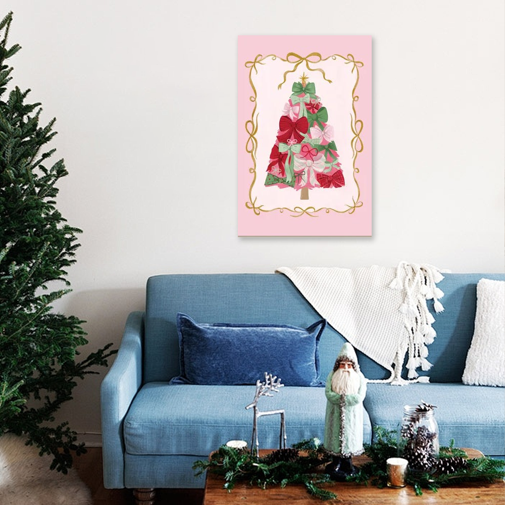 The Ribbon Tree: A Vintage Pink Christmas Wall Art for Holiday Decor