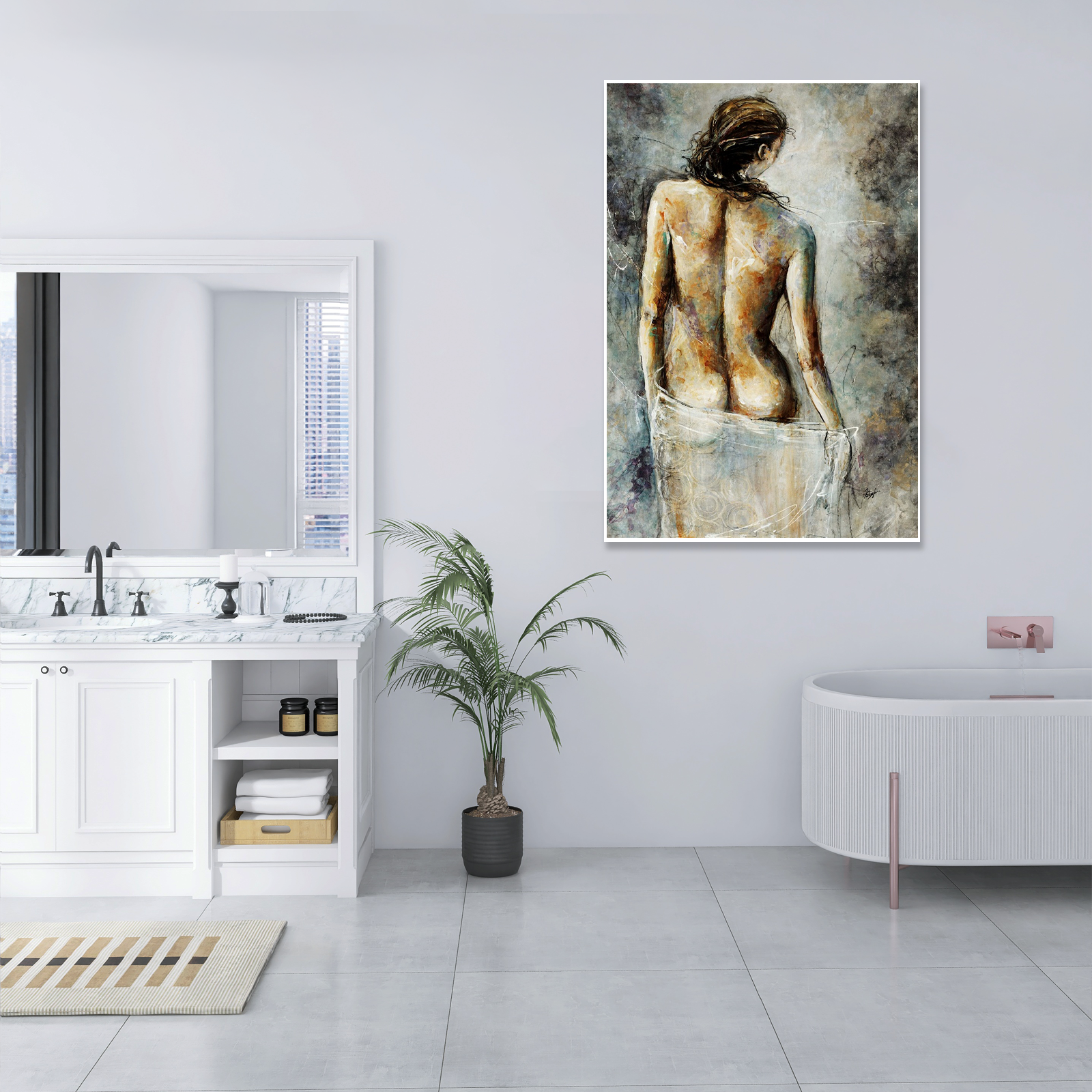 Introspective Form: An Elegant Abstract Bathroom Wall Art Painting