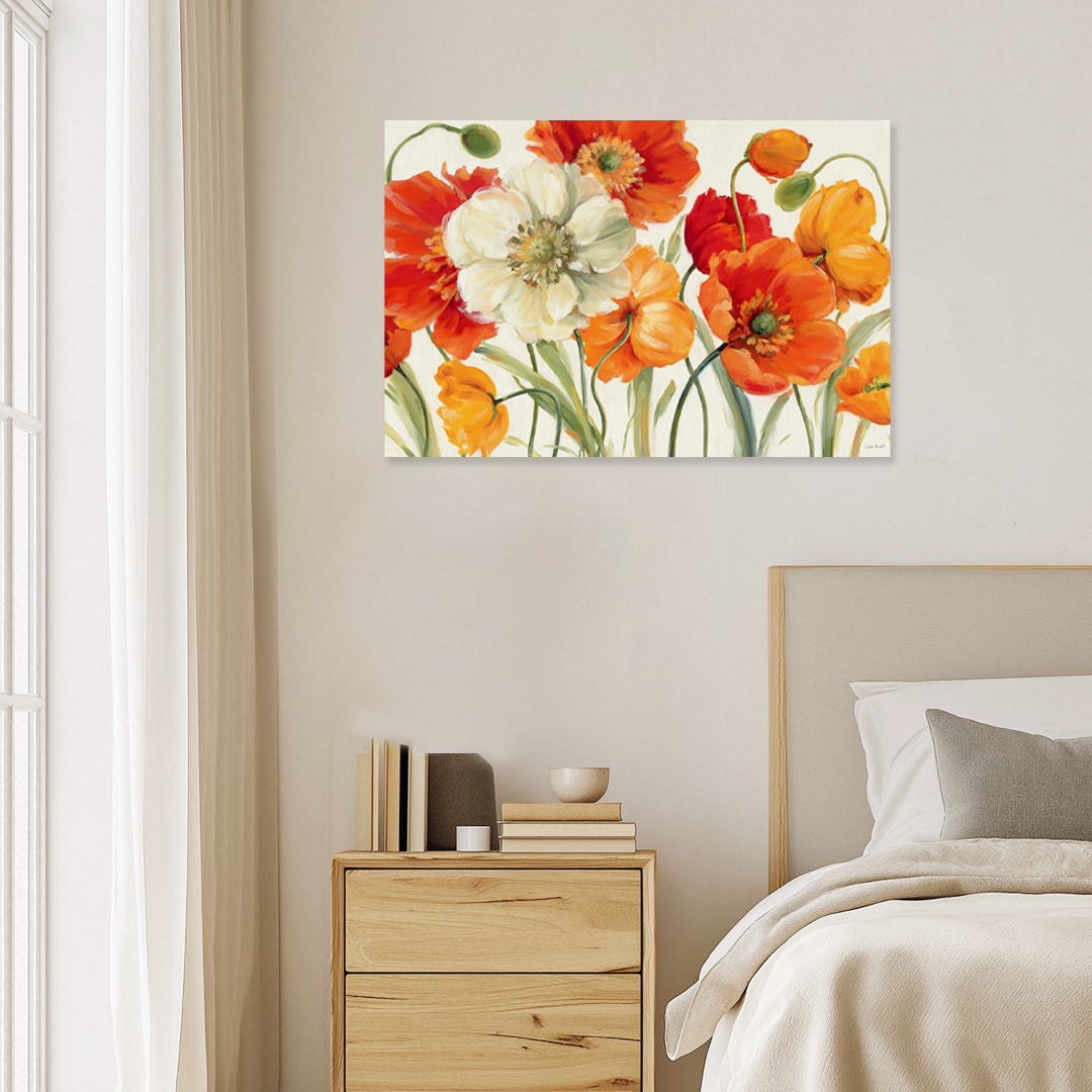 Farmhouse Floral Art - Warm Poppy Bloom Bedroom Wall Decor