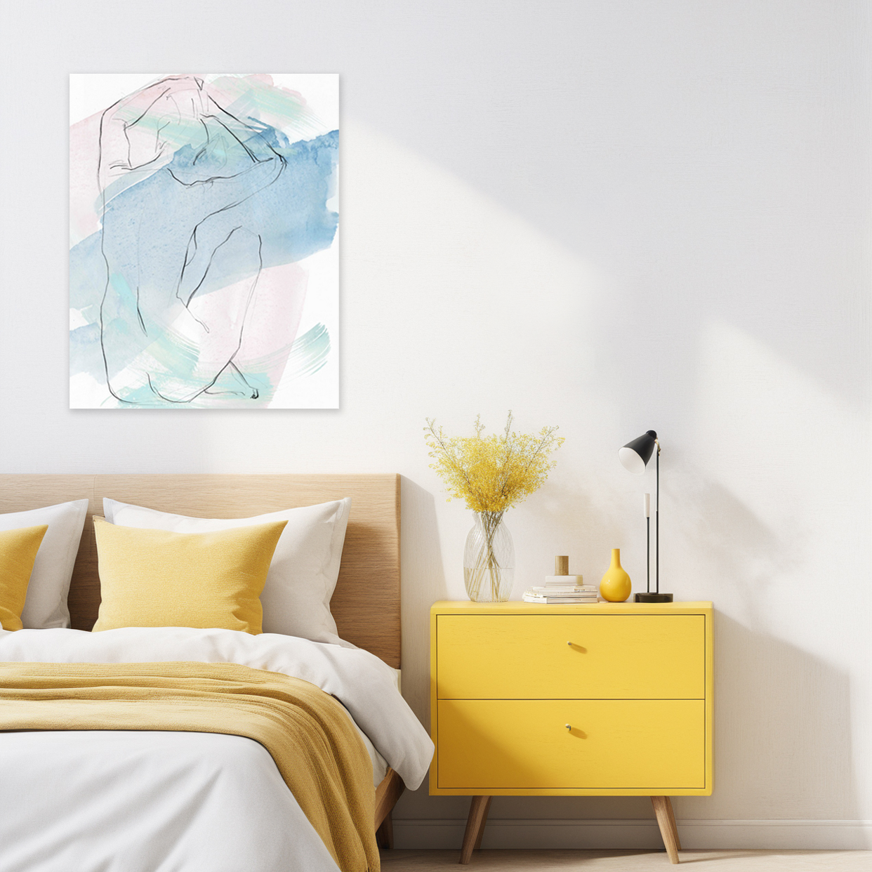 Pastel Embrace: A Romantic Abstract Portrait for Bedroom Wall Art
