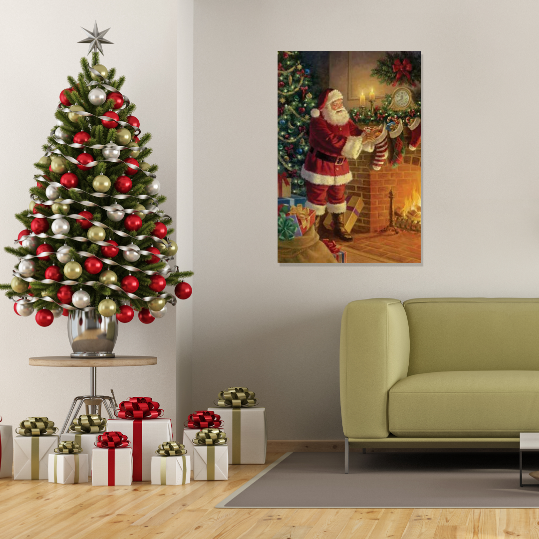 The Midnight Visit: A Vintage Christmas Wall Art of Santa at the Fireplace