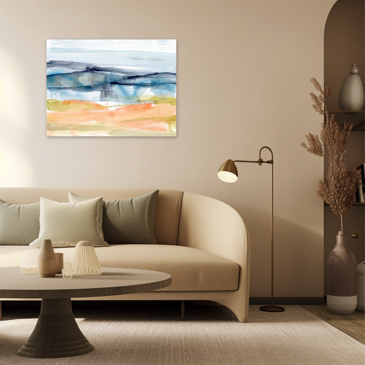 Horizon Drift: A Modern Landscape Wall Art for Living Room Decor