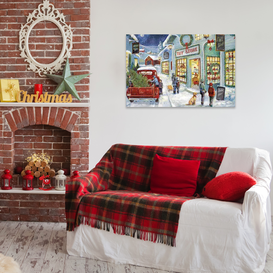 Toy Store Memories: A Vintage Christmas Wall Art of a Snowy Village