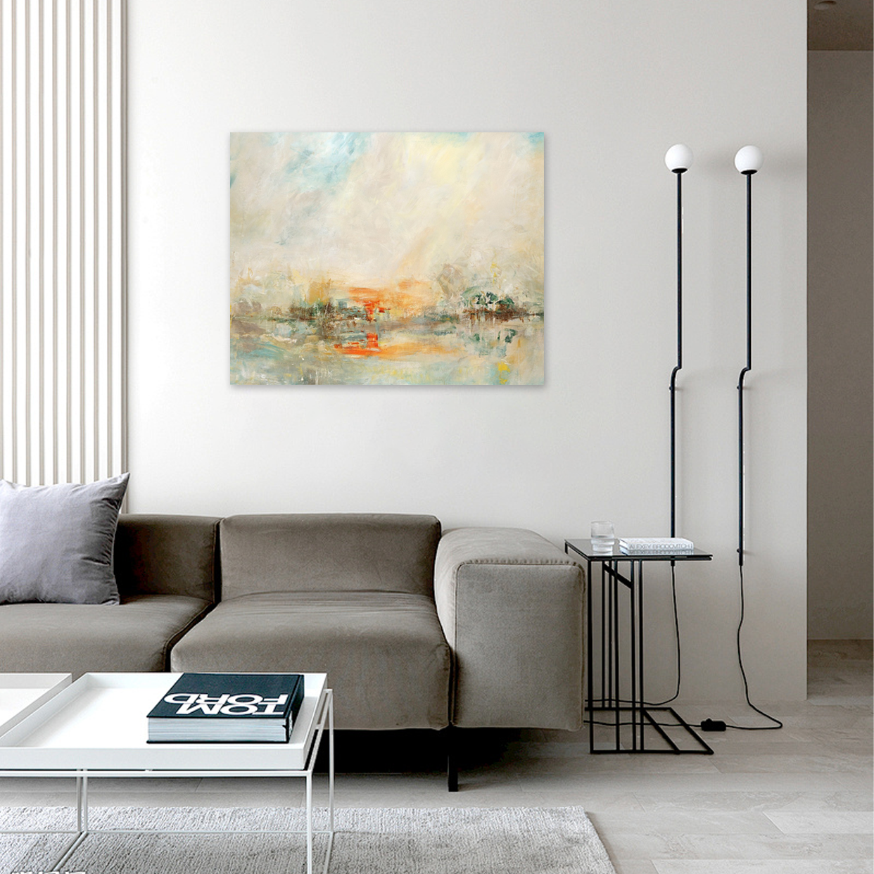 Golden Mist: A Modern Landscape Wall Art for Living Room Decor