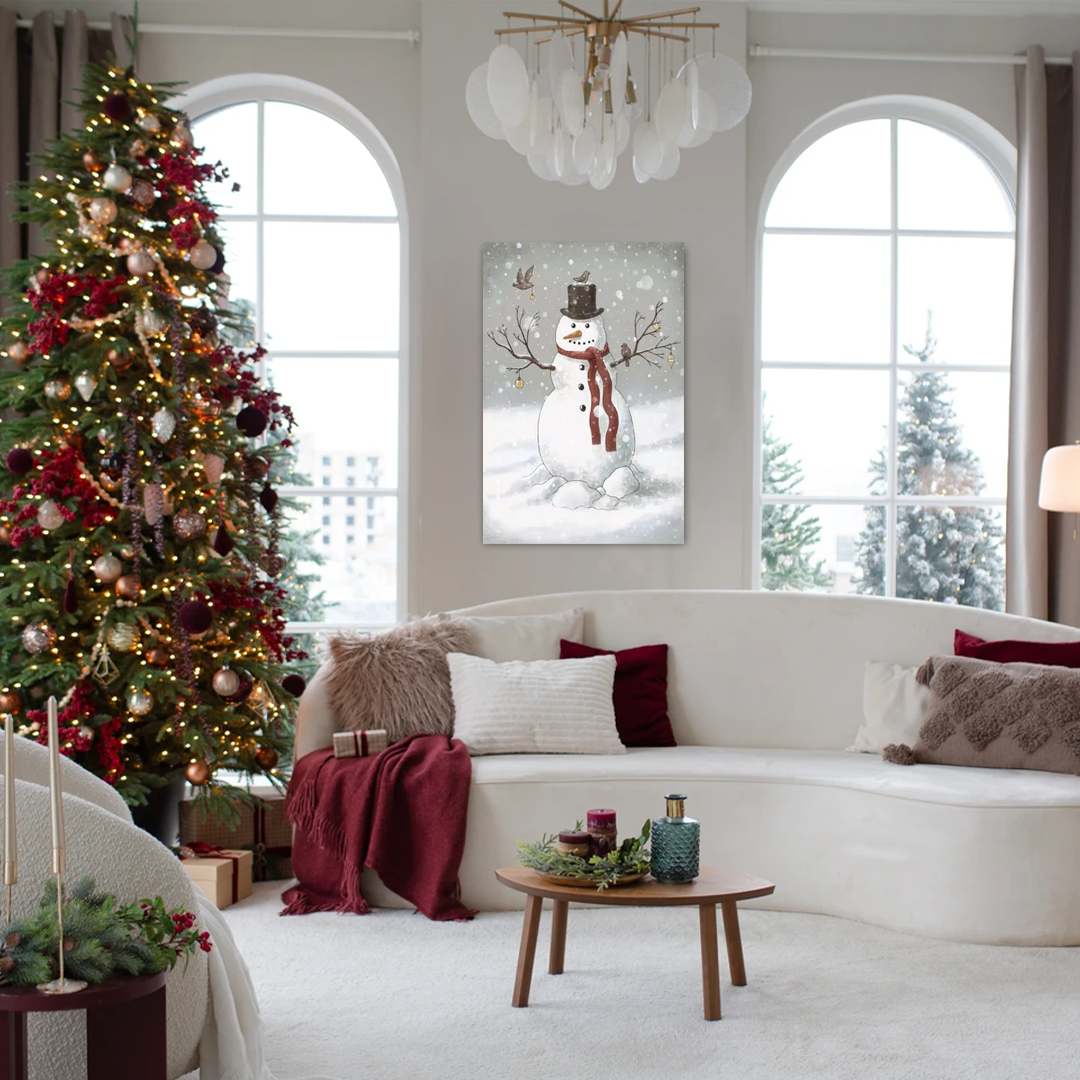 Snowman's Little Helpers: A Charming Vintage Christmas Wall Art