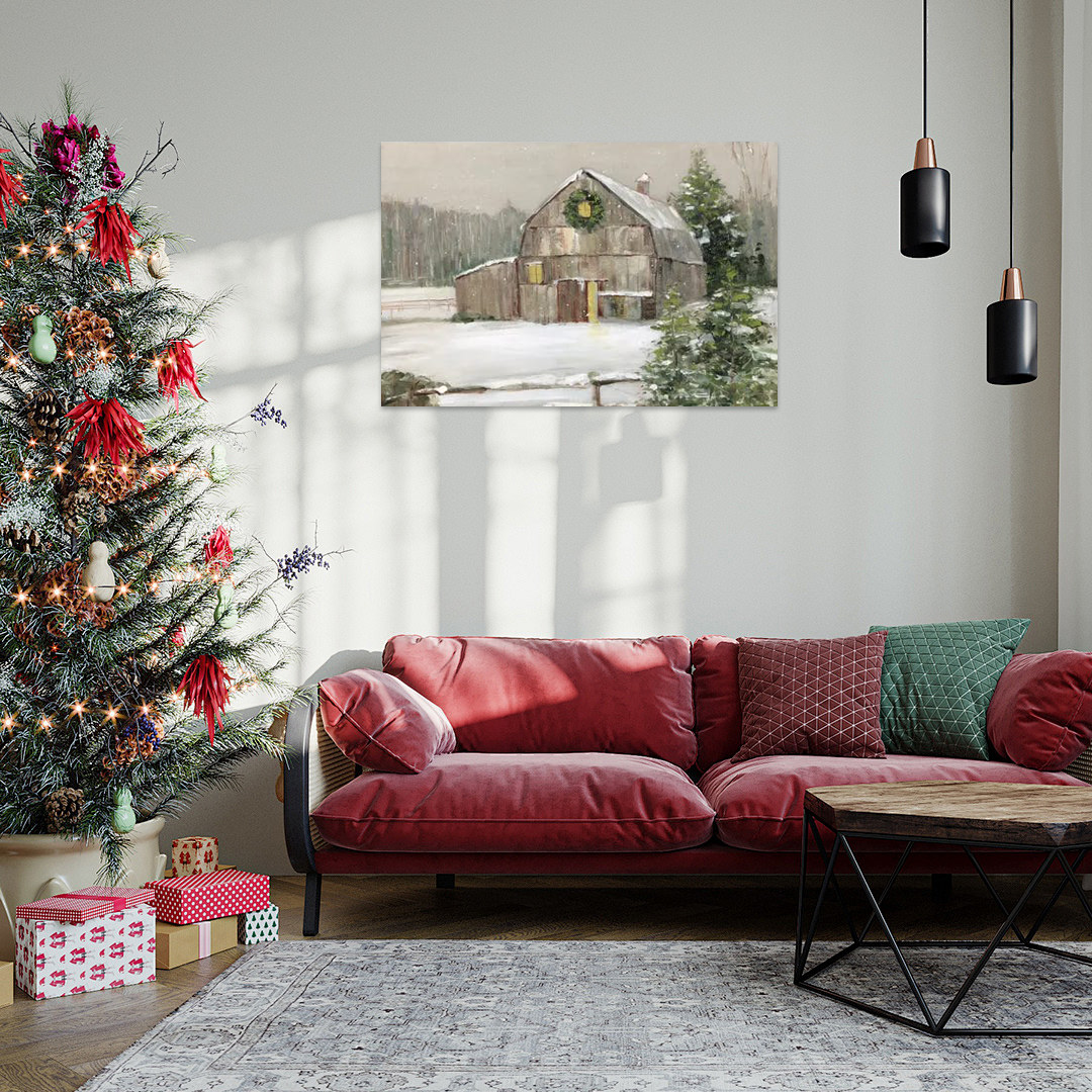 The Homestead Holiday: A Farmhouse Christmas Wall Art of a Snowy Barn
