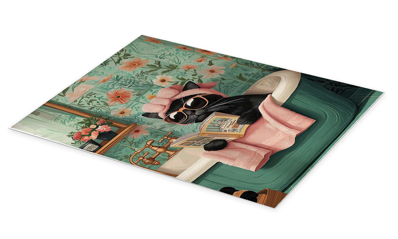 Pampered Paws: A Charming Vintage Cat Bathroom Wall Art Print