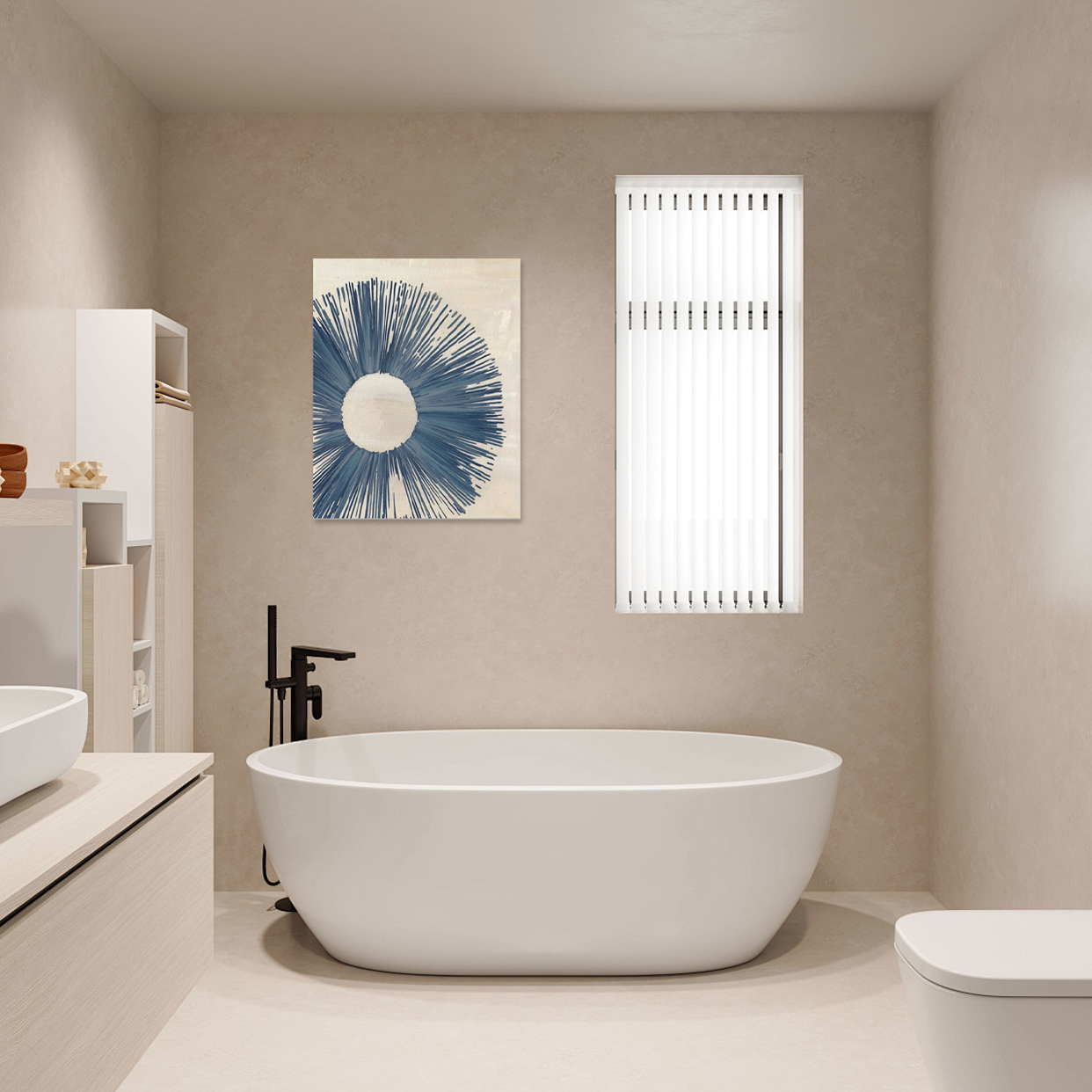 Indigo Burst: A Unique Modern Geometric Bathroom Wall Art Print