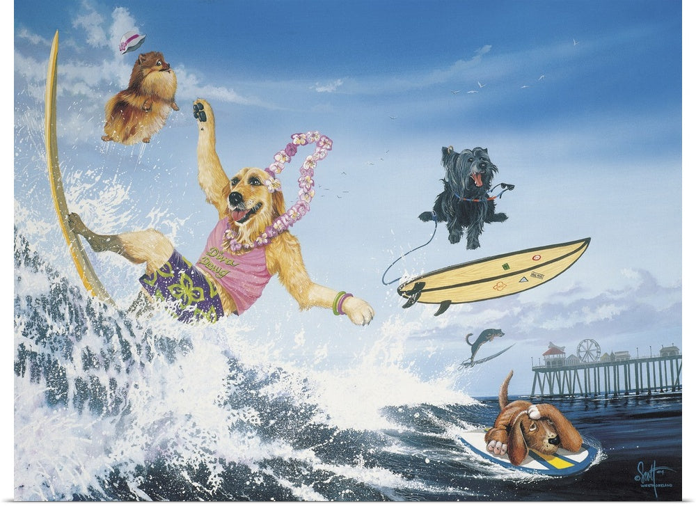 Wipeout Wipeouts: A Hilarious Surfing Dog Art Print