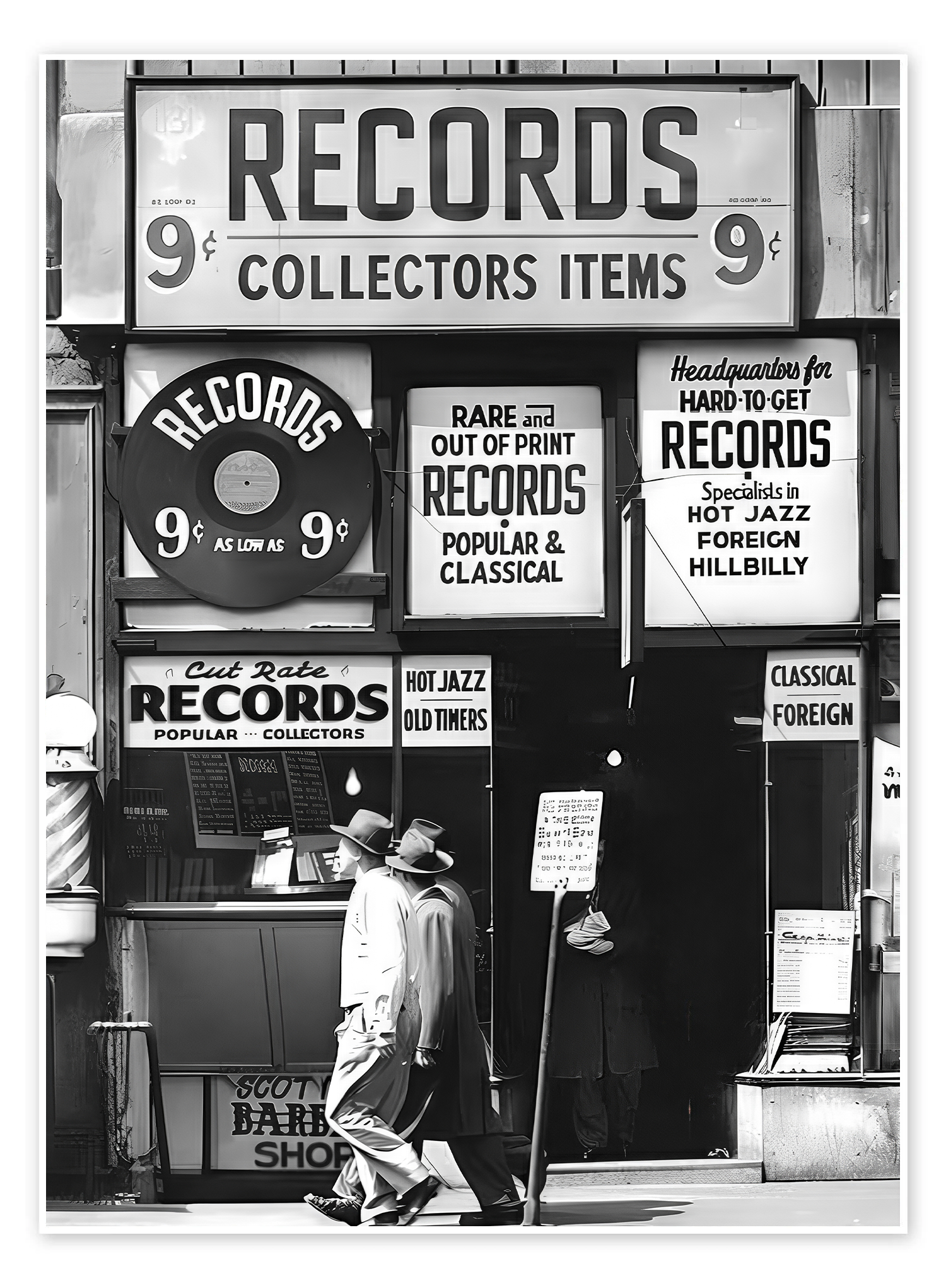 Ninth Street Vinyl: A Vintage Masculine Black and White Bedroom Wall Art