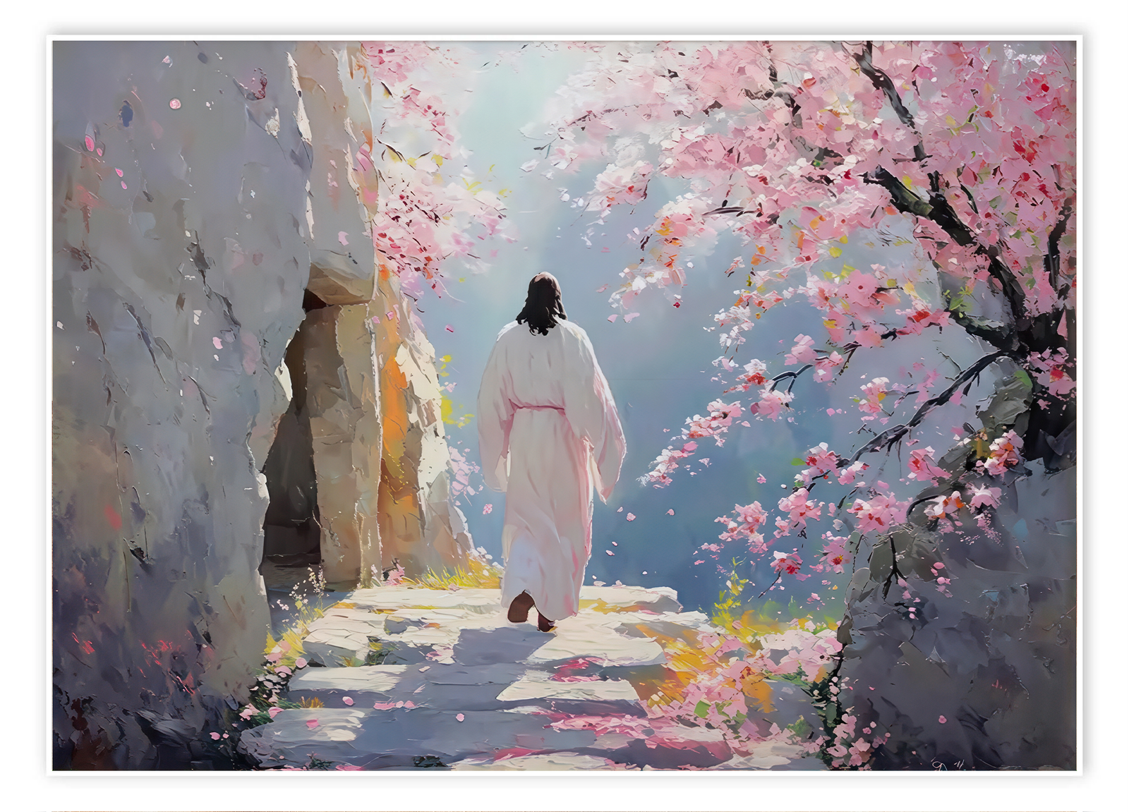 Path of Renewal: A Romantic Floral Bedroom Wall Art of Faith