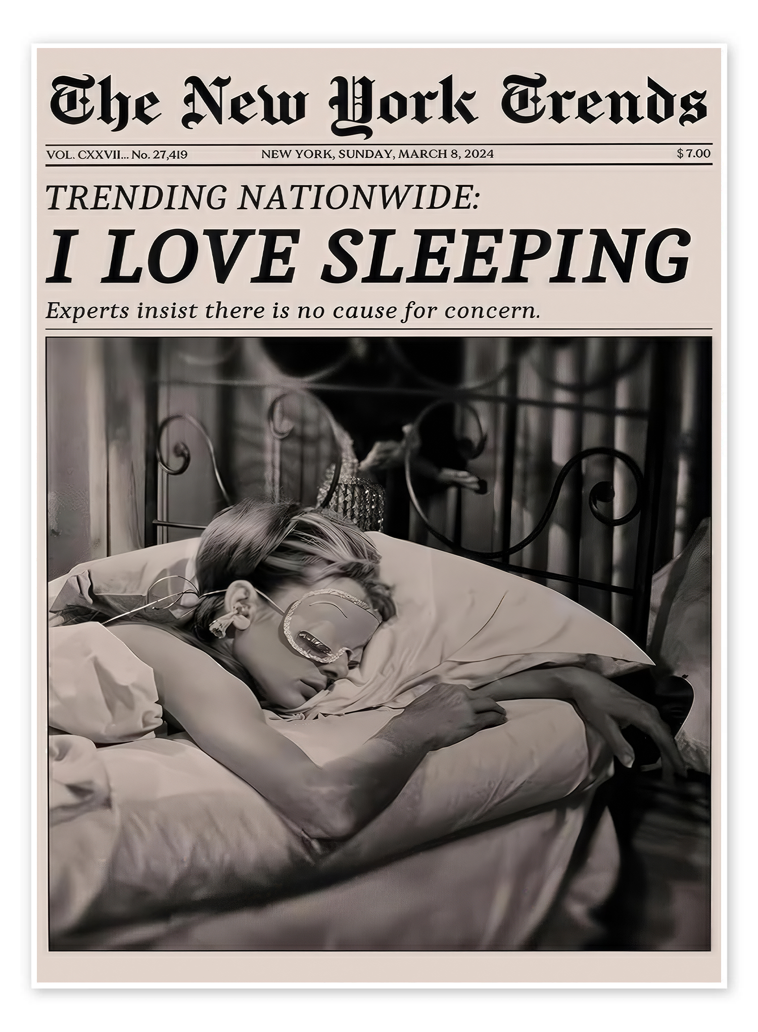 The Sleepy Times: A Romantic Vintage Bedroom Wall Art Print