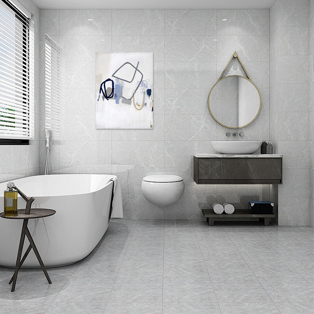 Freestyle Forms: A Modern Abstract Bathroom Wall Art for Your Home