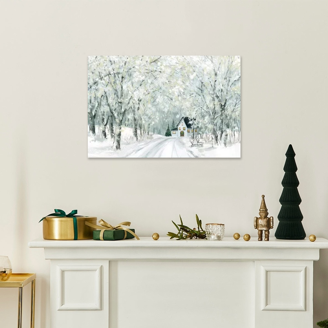 Frosted Hideaway: A Modern Impressionist Christmas Canvas Painting
