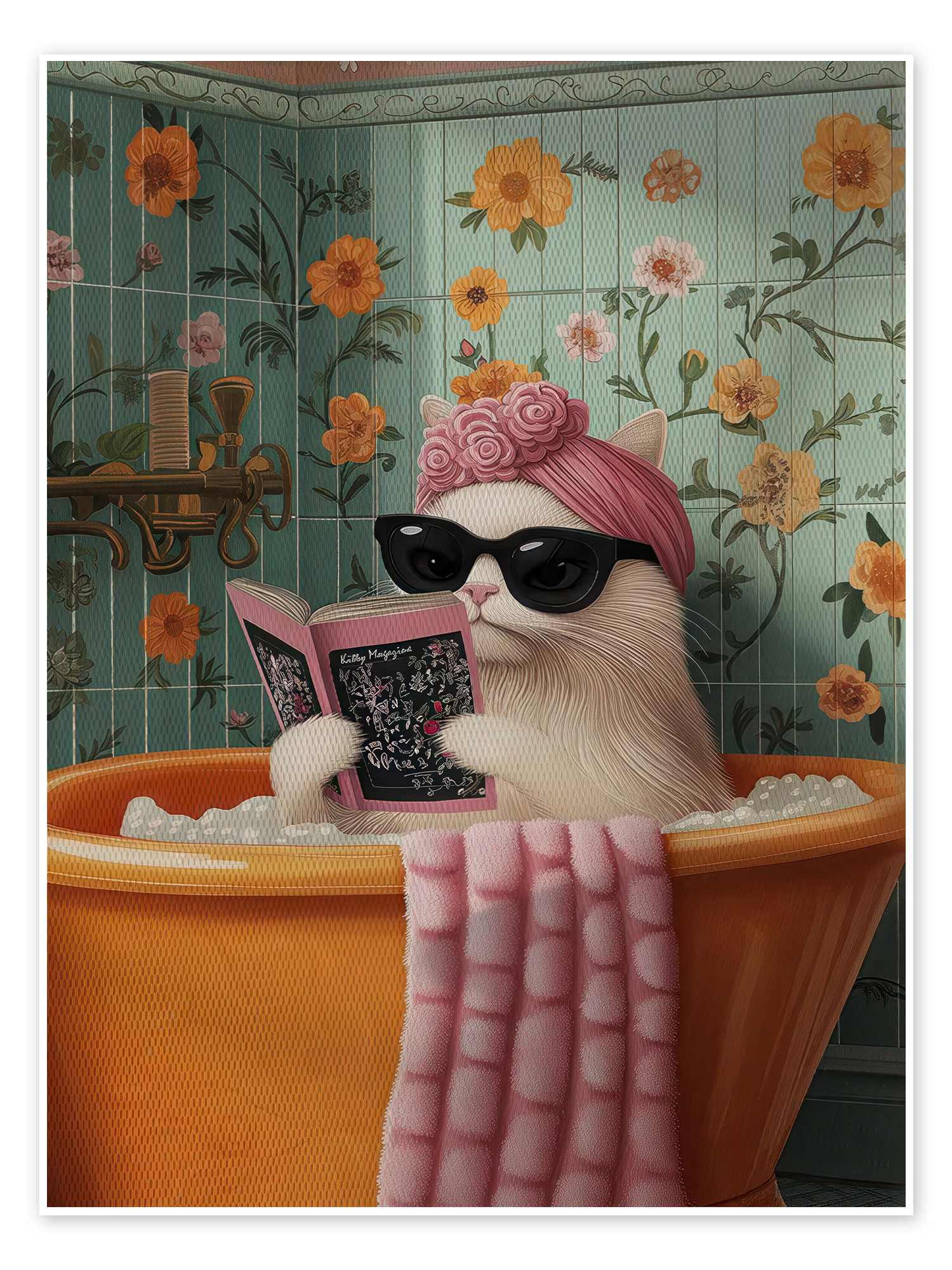 Kitty Magazine: A Chic Vintage Cat Bathroom Wall Art Print