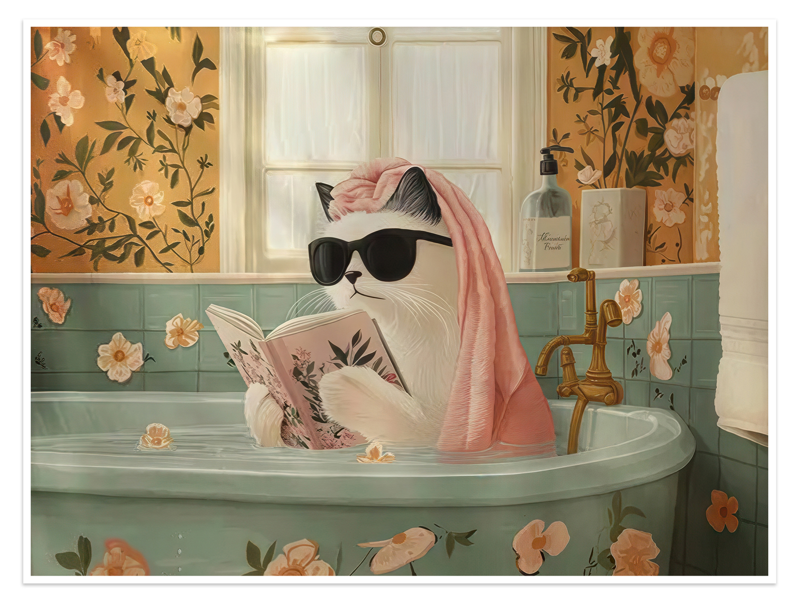 Bath & Blooms: An Elegant and Whimsical Cat Bathroom Wall Art