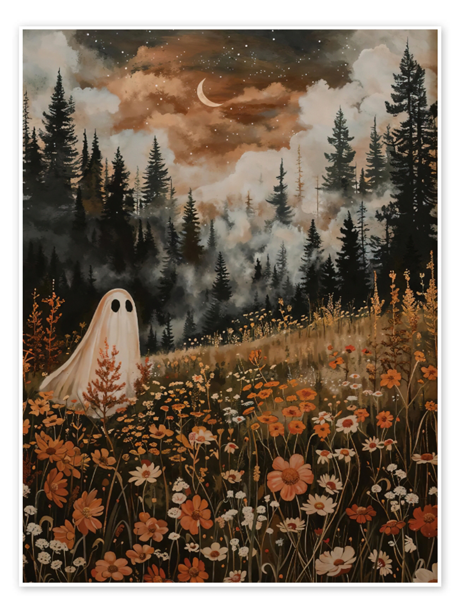 Meadow Ghost: A Hauntingly Beautiful Vintage Halloween Canvas Painting