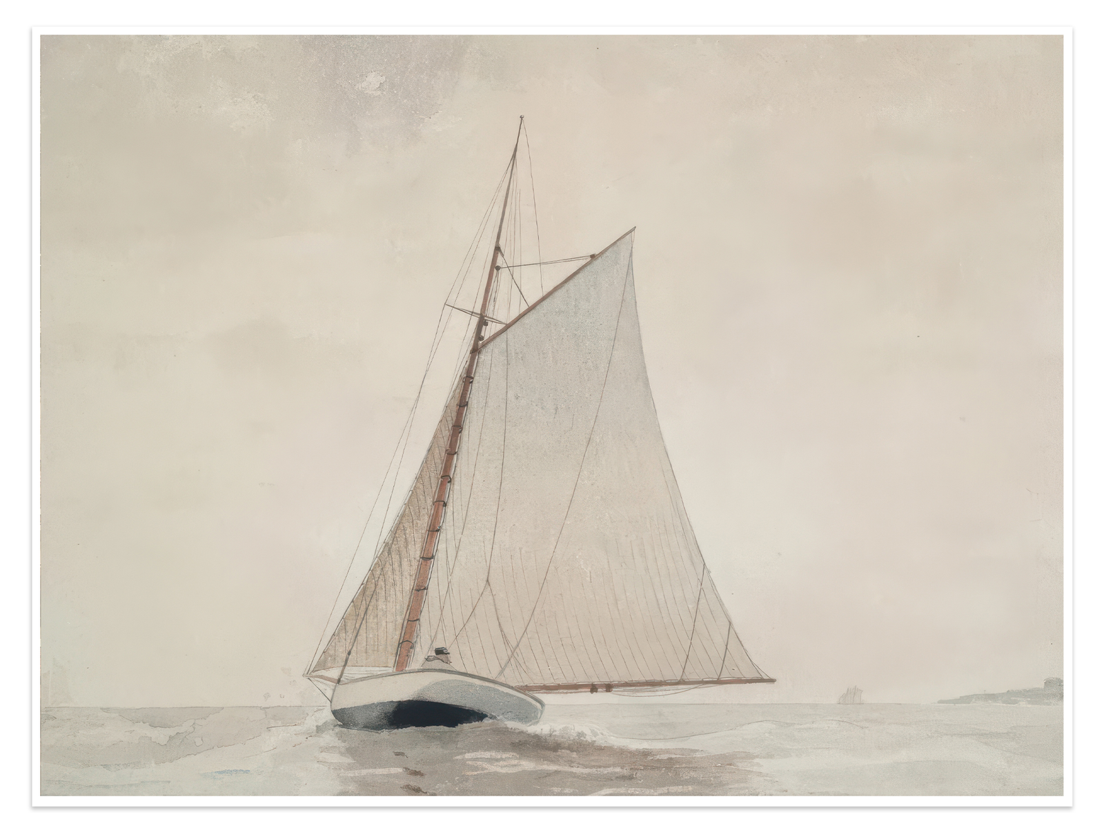 The Quiet Mariner: A Serene Coastal Sailboat Canvas Painting