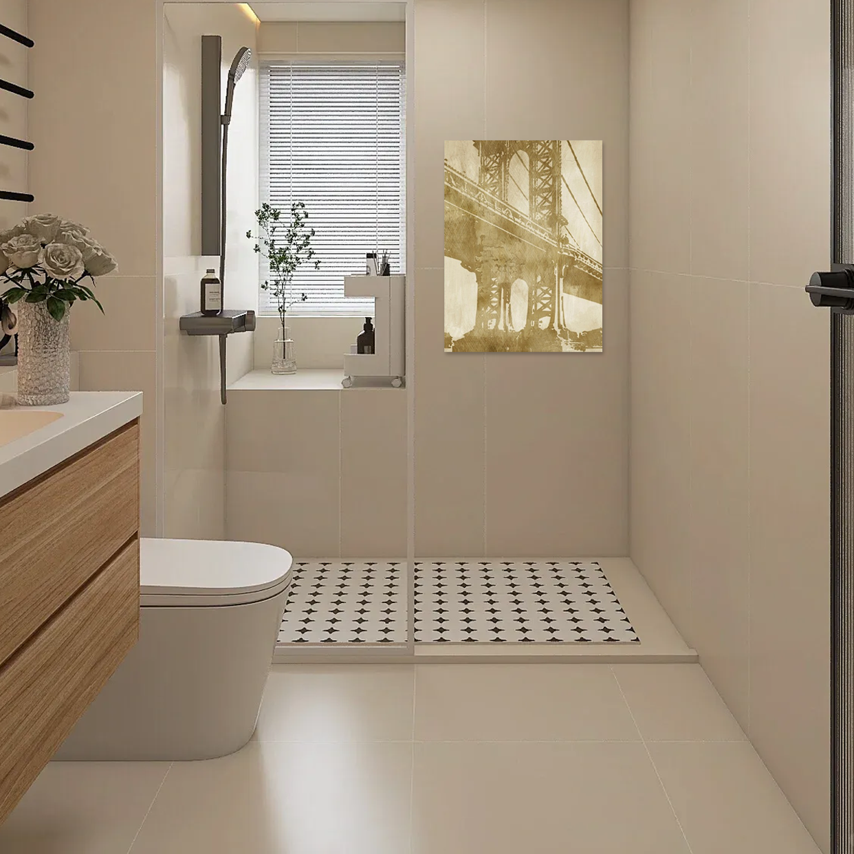 Brooklyn Icon: A Vintage Cityscape Bathroom Wall Art Print